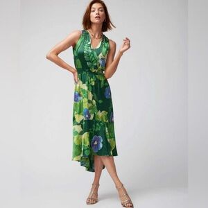 White House Black Market hi-low halter maxi dress in a green floral satin